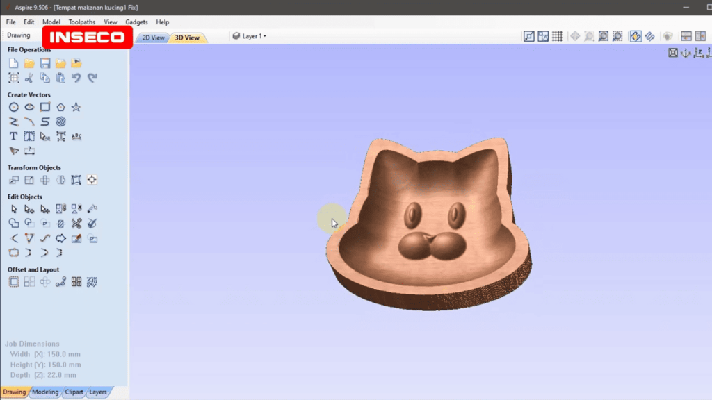 Bikin Tempat Makan Kucing Keren dengan Mesin CNC Router 1 Desain Tempat Makan Kucing di Vectric Aspire