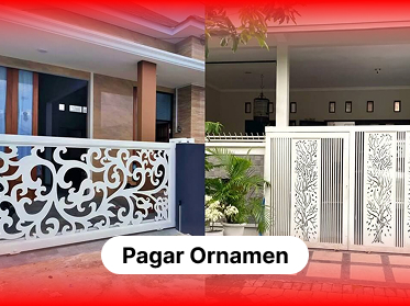 Dua contoh inspirasi desain pagar cutting laser satu dengan motif floral abstrak dan satu lagi dengan motif pohon